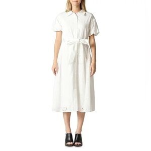 GRACIA 100% Cotton Eyelet Tiered Puff Sleeve Feminine Modest Tie Waist Midi NWT